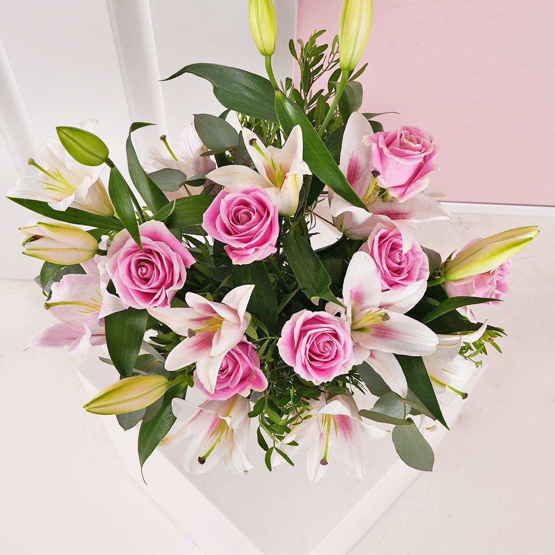
              Pink Roses and Pink Lilies